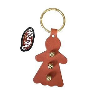 Vintage Weaver Leather Gingerbread Woman Bells Door Knob Hanger Christmas
